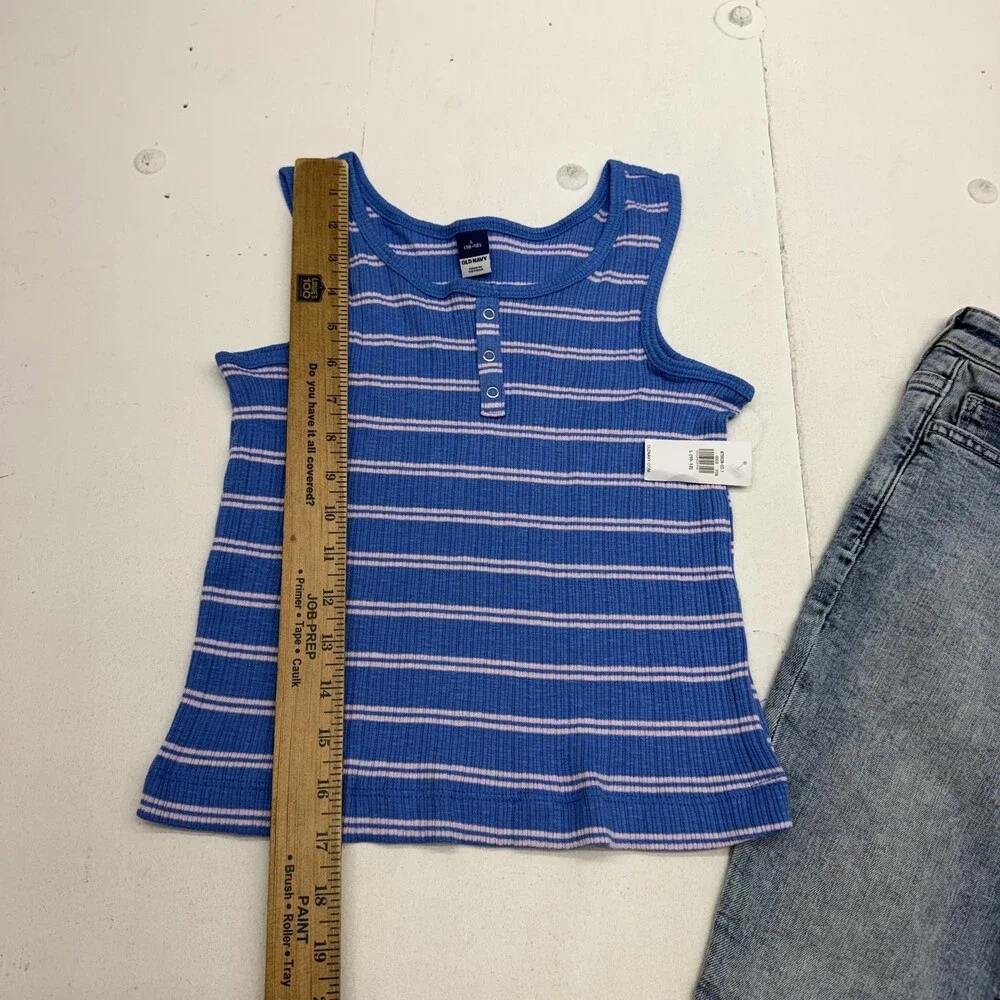 Gap Old Navy Outfit Set Girls 10 Blue Striped Tank Denim Jeans 2 Piece Casual